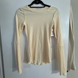 Culture Code Cream Ribbed Long Sleeve Top Sz Small